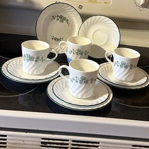VTG Corelle “Callaway Ivy” 3pc set mug/saucer/dessert for (4) guests. 12pc total